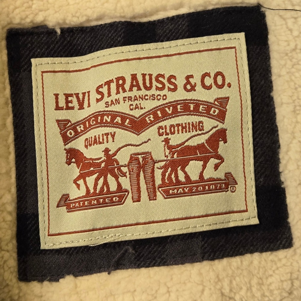 Levi Strauss Mens Sherpa Lined Plaid Hooded Shirt Jacket Charcoal Black NEW - Picture 7 of 8